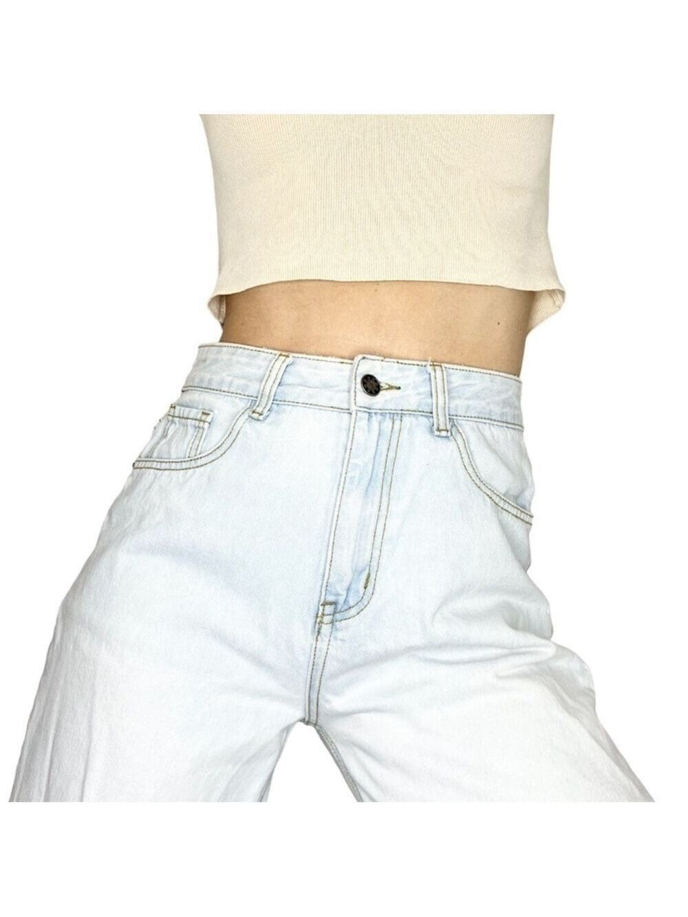 LIONESS Australia light wash high rise wide leg cropped baggy jeans XS